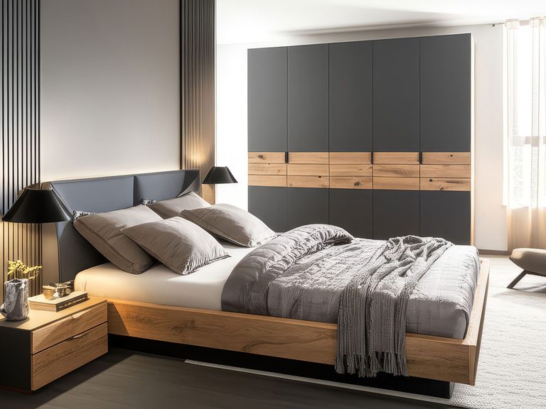 Sypialnia drewniana z szafą