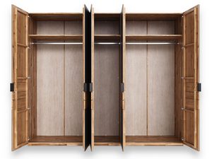 Miniaturka 2 - Szafa dębowa jasna szeroka czterodrzwiowa otwarta wnętrze półki drążek