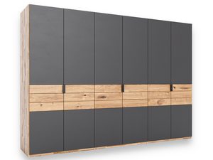 Miniaturka 1 - Grafitowa szafa z sześcioma drzwiczkami i dębowymi szufladami perspektywa