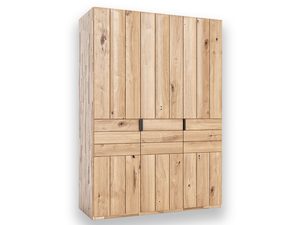Miniaturka 1 - Dębowa szafa jasna z trzema drzwiczkami i szufladami lamelowymi perspektywa