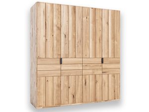 Miniaturka 1 - Szafa dębowa jasna lamelowa z czterema drzwiczkami i szufladami perspektywa