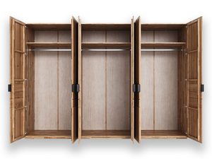 Miniaturka 2 - Szafa dębowa jasna lamelowa pięciodrzwiowa otwarta wnętrze drążki półki