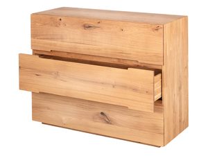 Miniaturka 3 - Dębowa komoda z trzema szufladami otwarta środkowa szuflada perspektywa