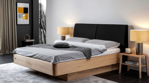 Miniaturka 5 - Dębowe Łóżko z Podnoszonym Stelażem i Pojemnikiem Bamare