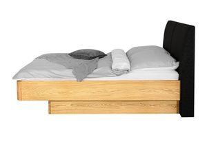 Miniaturka 1 - Łóżko dębowe z pościelą i zagłówkiem grafitowym dwuczęściowym profil boczny