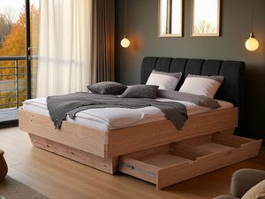 Miniaturka 8 - Łóżko dębowe z szufladą i zagłówkiem grafitowym w eleganckiej sypialni aranżacja