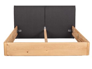 Miniaturka 10 - Łóżko dębowe rama bez stelaża z tapicerowanym zagłówkiem grafitowym frontalny