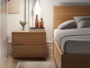 Miniaturka 8 - Szafka nocna dębowa z dwoma szufladami przy łóżku aranżacja