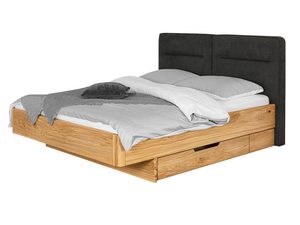 Miniaturka 3 - Łóżko dębowe z szufladą i zagłówkiem grafitowym z pościelą perspektywa