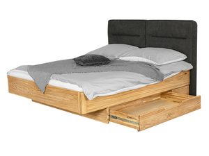 Miniaturka 2 - Dębowe łóżko z szufladą i zagłówkiem grafitowym otwarta szuflada perspektywa