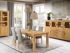 Miniaturka 7 - Dębowa jadalnia ze stołem witrynami i tapicerowanymi krzesłami