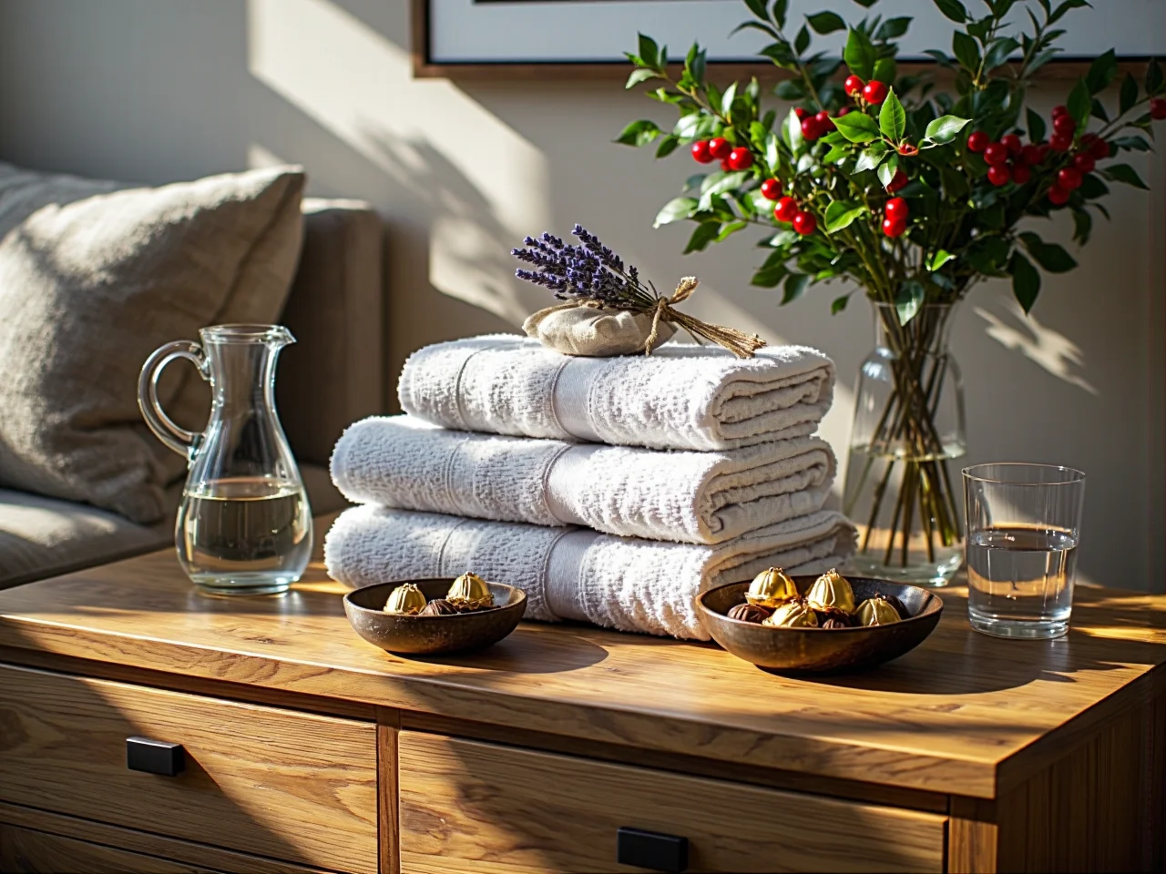 Stylowa aranżacja pokoju gościnnego z choinką, kominkiem i miejscem do wypoczynku