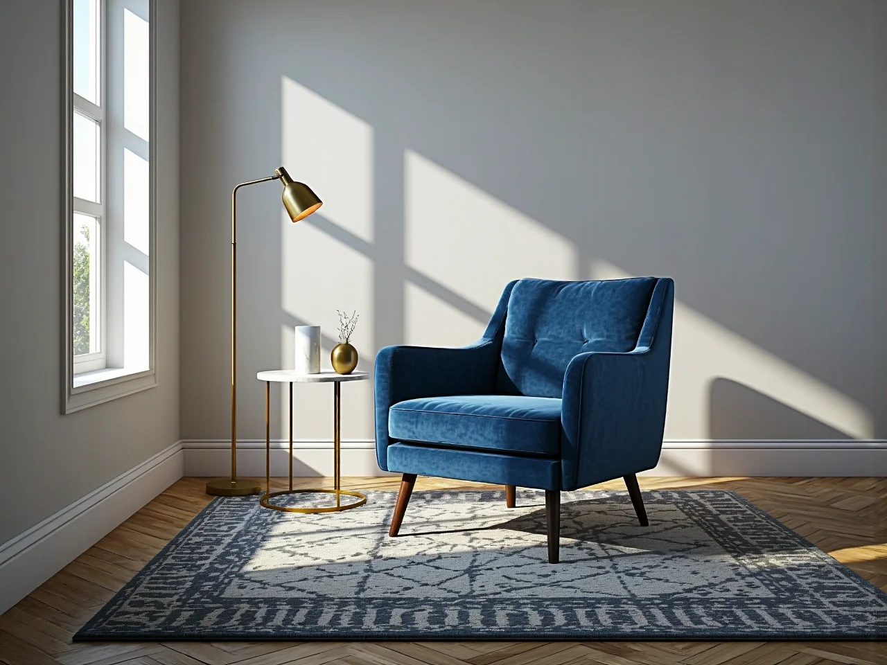 Nowoczesna sofa i stolik kawowy w salonie kupowane na ostatnim etapie