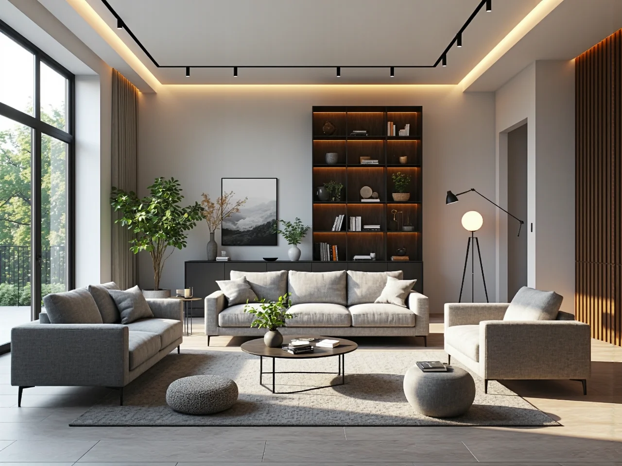 Wygodna sofa ze świątecznymi poduszkami przygotowana na wizytę gości