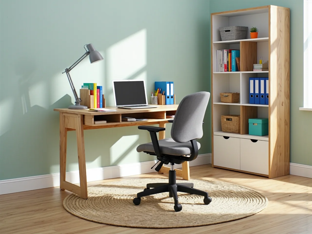 Drewniane biurko do nauki dąb craft z półkami pod blatem