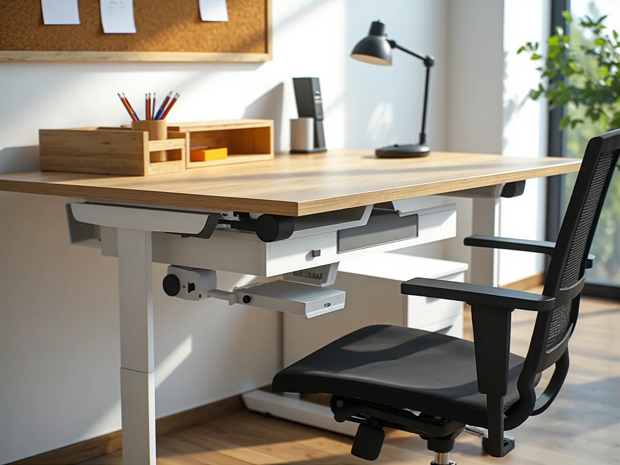 Ergonomiczne biurko z regulowaną wysokością blatu, które rośnie razem z dzieckiem w strefie nauki.