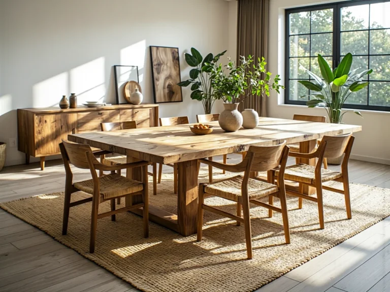 Drewniany stół jadalniany dąb craft z krzesłami i komodą