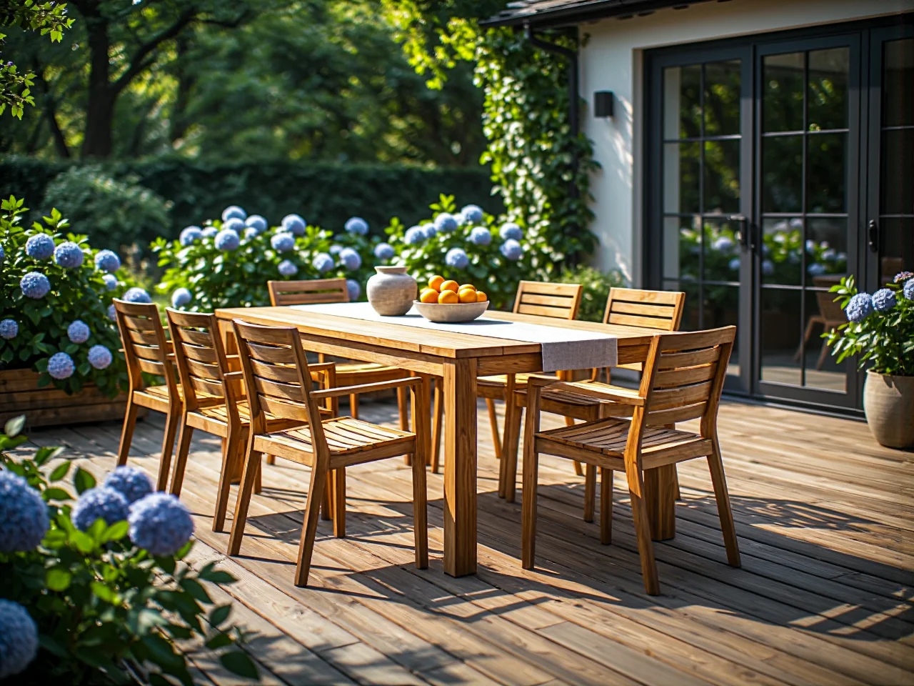 Drewniany zestaw ogrodowy dąb naturalny stół z ośmioma krzesłami