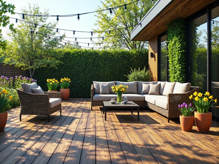 Rattanowy zestaw wypoczynkowy ogrodowy z jasnymi poduszkami