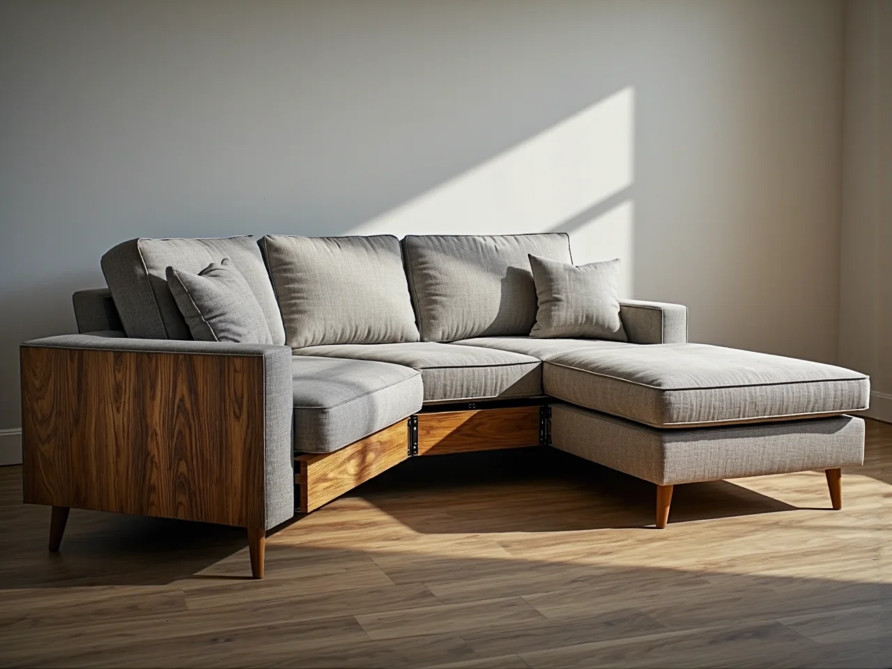 Zdemontowane boczki i oparcie narożnika ułatwiające wniesienie dużego mebla do mieszkania