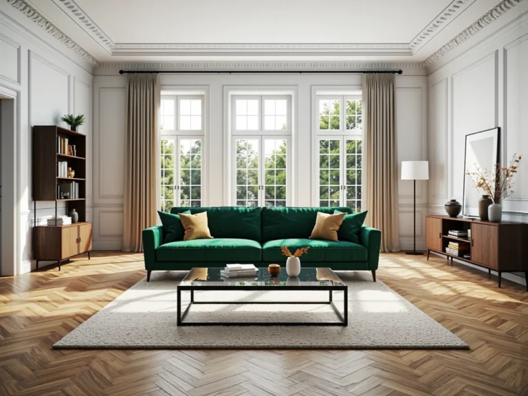 Elegancka sofa welurowa butelkowa zieleń z dekoracyjnymi przeszyciami