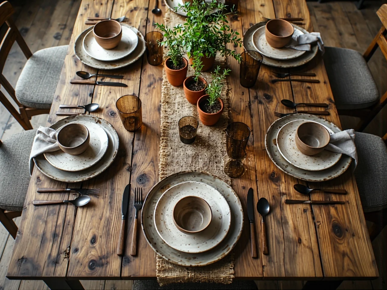 Klimatyczne rustykalne dekoracje na tarasie, takie jak lampiony, poduszki i kwiaty w donicach.