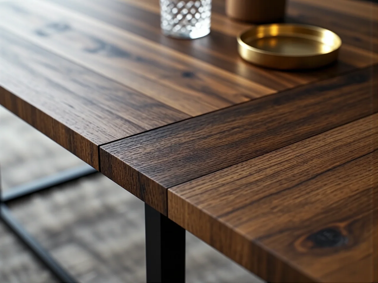 Ekskluzywny stół z orzecha włoskiego o głębokim kolorze jako centralny punkt nowoczesnej jadalni