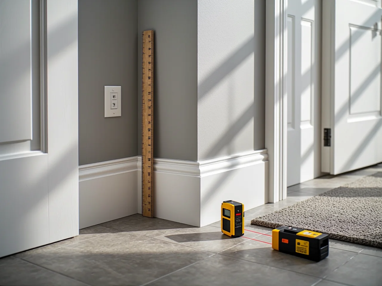 Sprawdzanie głębokości szafy z uwzględnieniem listew przypodłogowych i gniazdek elektrycznych