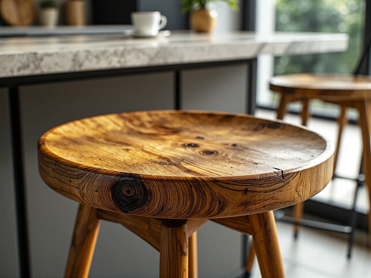 Nowoczesny hoker wykonany z płyty MDF lakierowanej na wysoki połysk w jasnej kuchni