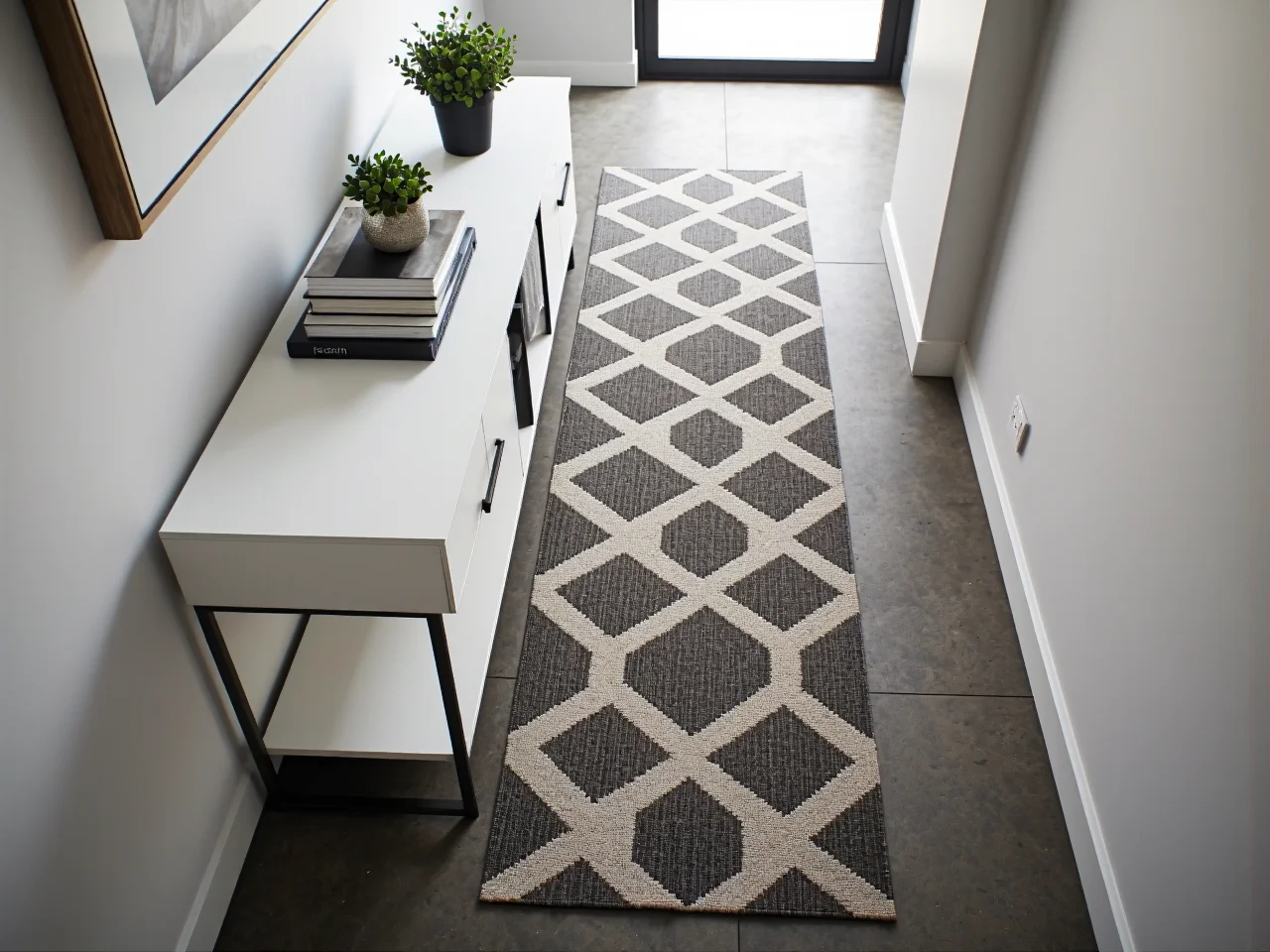 Schemat pokazujący ile miejsca na konsolę zostawić dla swobodnego przejścia w korytarzu.