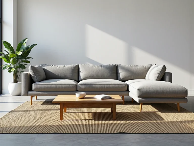 Szara sofa narożna z szezlongiem na drewnianych nóżkach