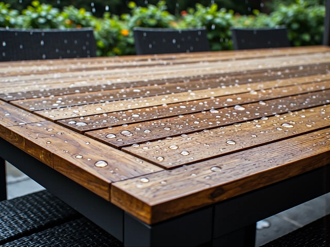 Ręczna impregnacja drewnianych mebli ogrodowych specjalistycznym olejem chroniącym przed promieniami UV