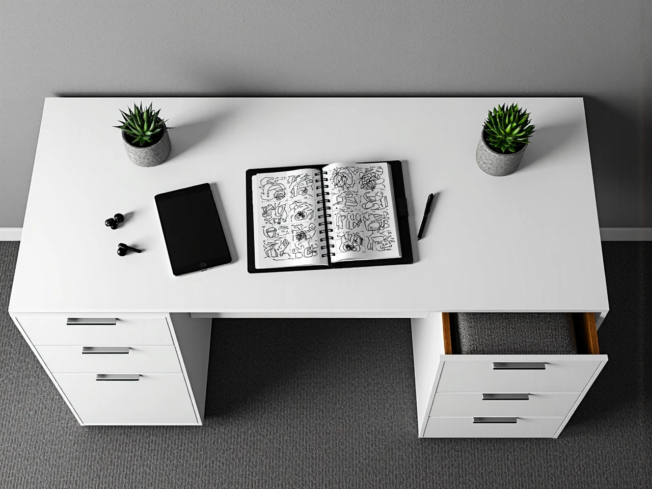 Osoba mierząca miarką przestrzeń w pokoju przeznaczoną na nowe biurko komputerowe.