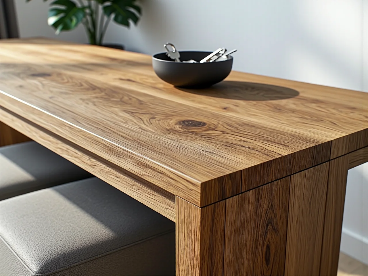 Drewniana konsola dąb naturalny po pięciu latach użytkowania i regularnej pielęgnacji olejem.