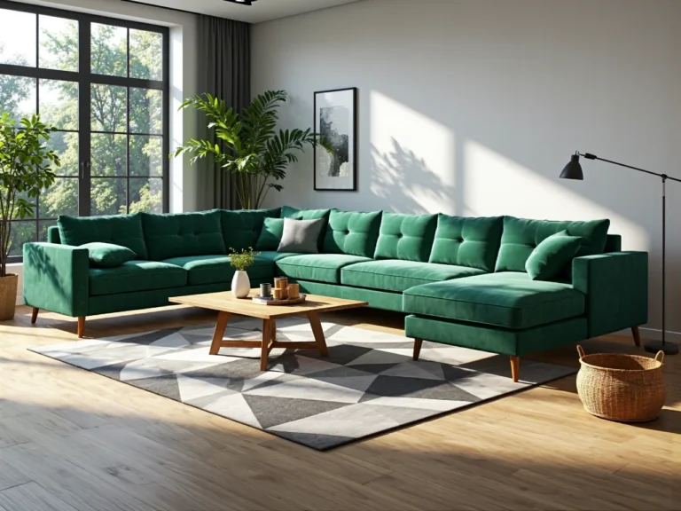 Narożnik zielony z pikowanymi oparciami na drewnianych nóżkach