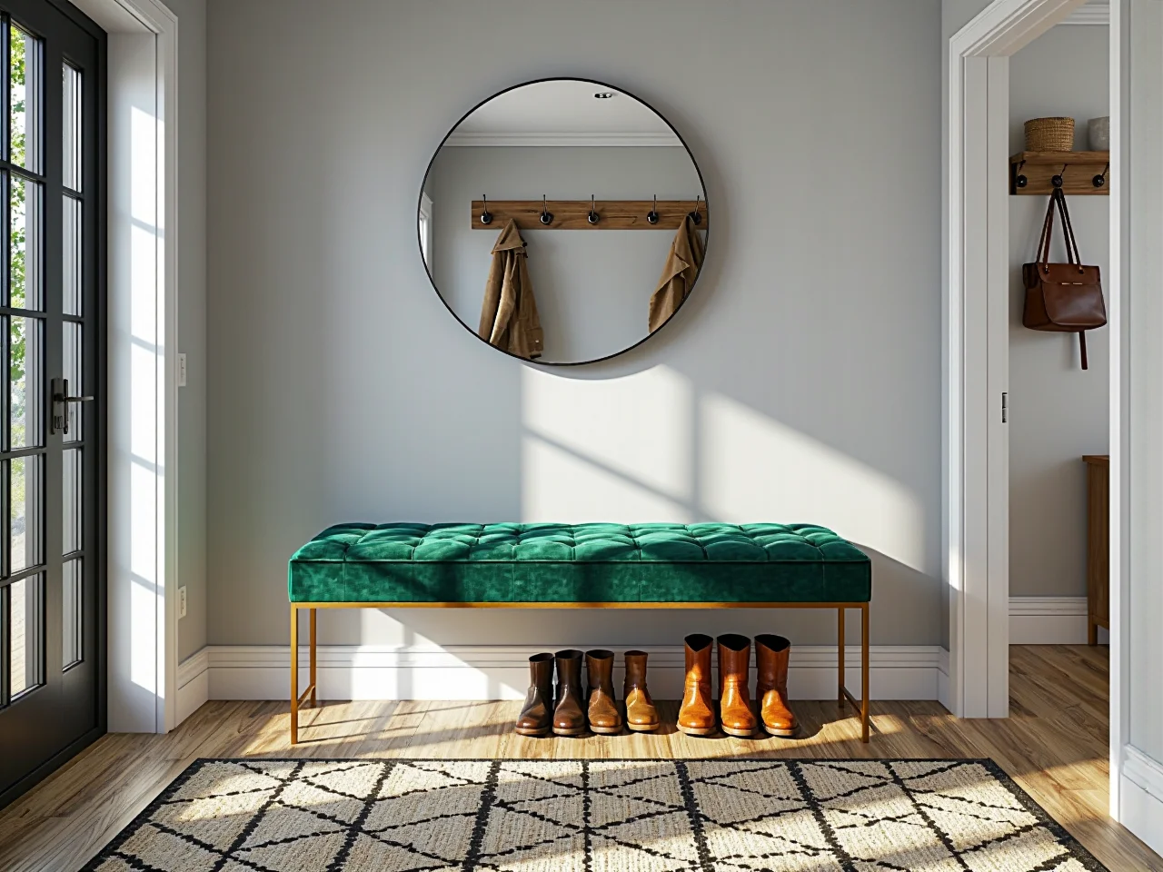 Nowoczesna ławka do przedpokoju, która nie pasuje do wnęki przez błędne pomiary przed zakupem