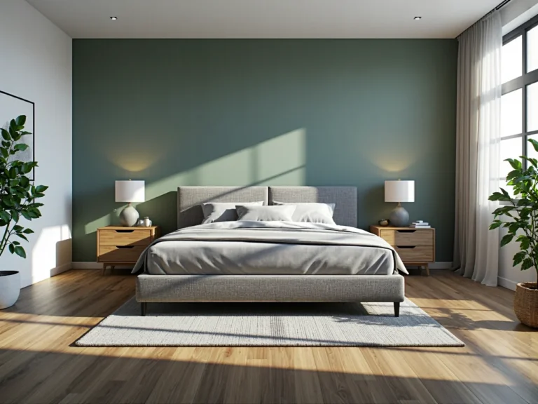 Tapicerowane łóżko szare z wysokim zagłówkiem do sypialni