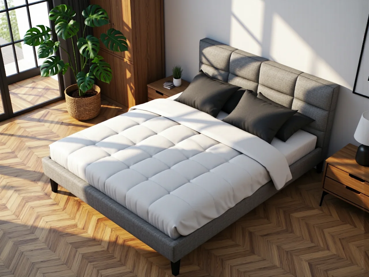 Aranżacja małej sypialni z optymalnie dopasowanym rozmiarem materaca do wnętrza