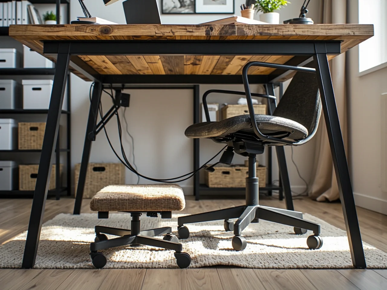 Aranżacja małego biurka w sypialni z zachowaniem ergonomicznych odstępów od łóżka i ściany