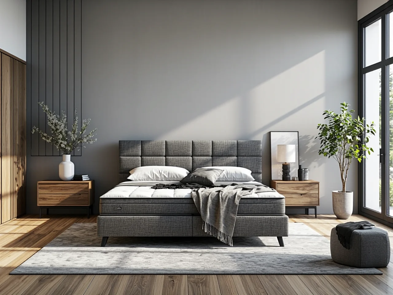 Materac biało-szary z pikowanym pokrowcem i strefami podparcia