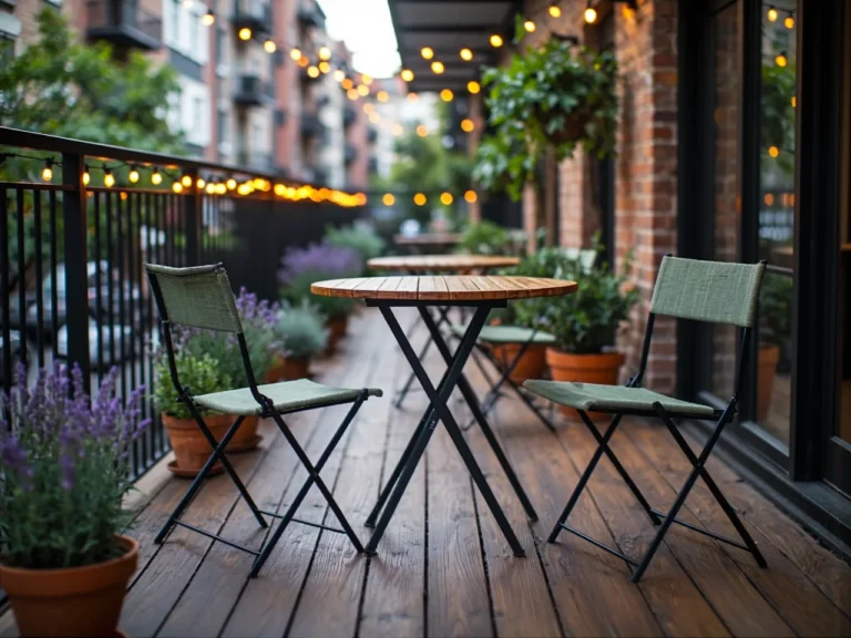 Składany zestaw balkonowy stolik drewniany z dwoma krzesłami