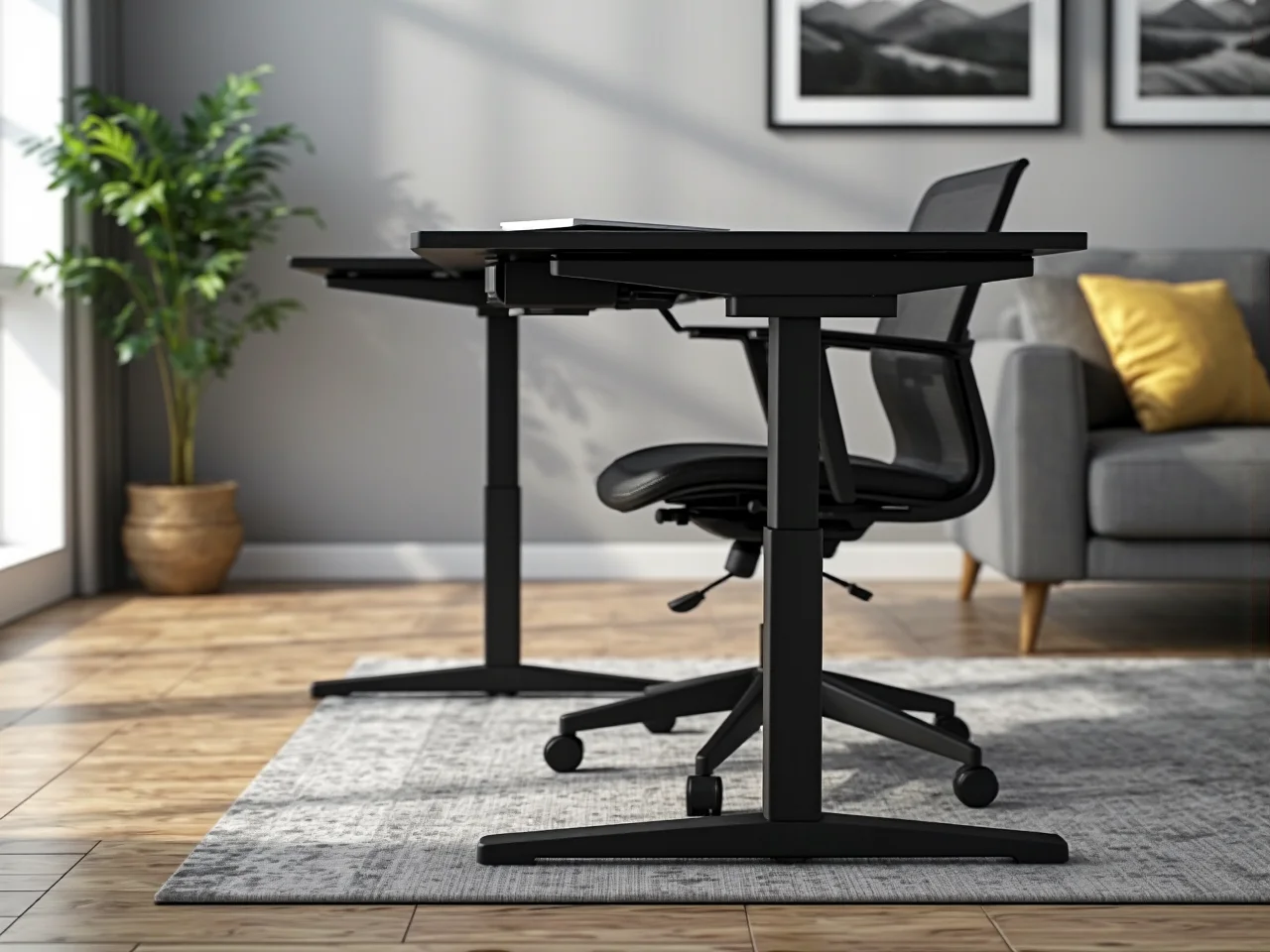 Zbliżenie na panel sterowania, który pokazuje łatwość zmiany wysokości blatu biurka regulowanego.