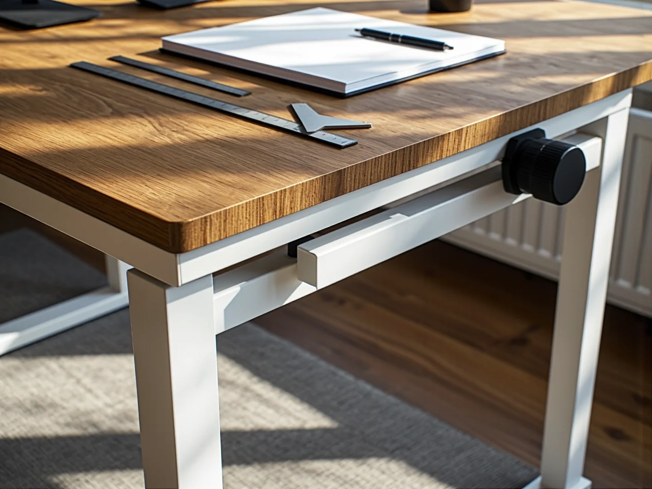 Mechanizm płynnej regulacji wysokości blatu w nowoczesnym biurku dla ucznia.