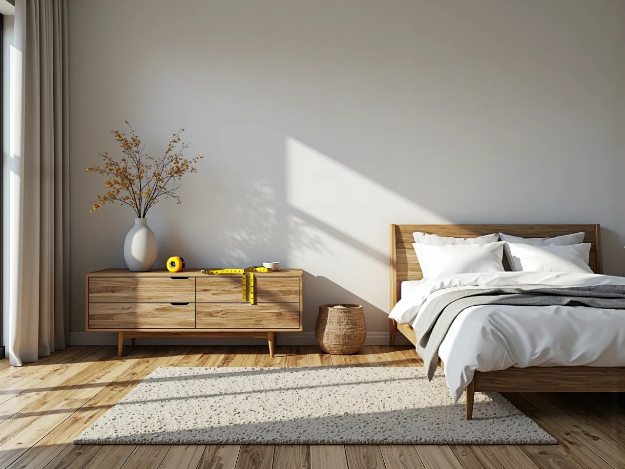 Niska komoda dąb craft z czterema szufladami na drewnianych nóżkach