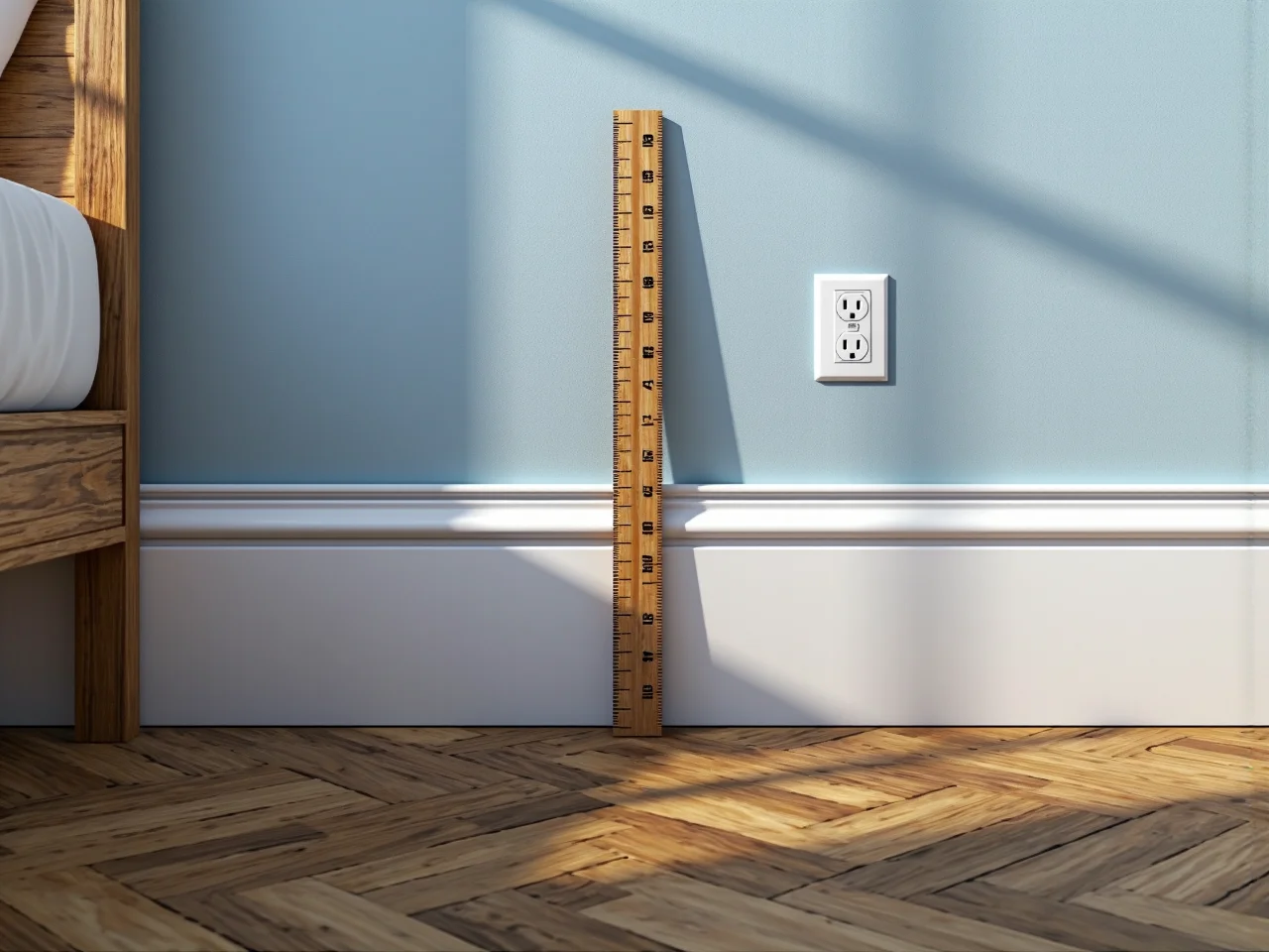 Sprawdzanie wysokości pomieszczenia w kilku punktach przed montażem szafy wysokiej.