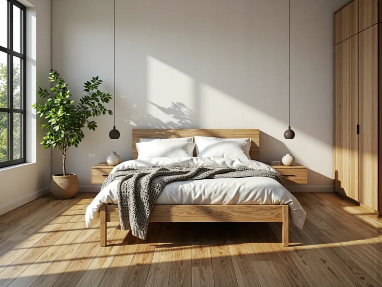 Łóżko drewniane dębowe z zagłówkiem i szafkami nocnymi