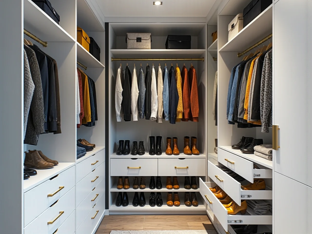 Schemat funkcjonalny przedstawiający minimalne wymiary garderoby walk-in zapewniające wygodne użytkowanie