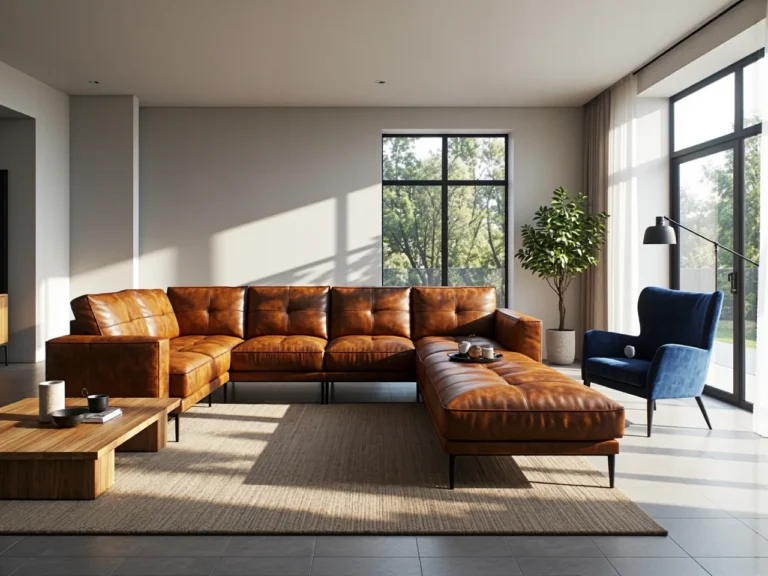 Narożnik skórzany brązowy z pikowanymi siedziskami na metalowych nóżkach