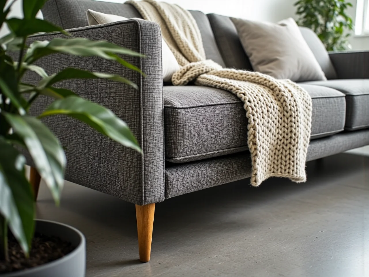 Właściciel z psem na nowoczesnej kanapie odpornej na wbijanie się sierści.