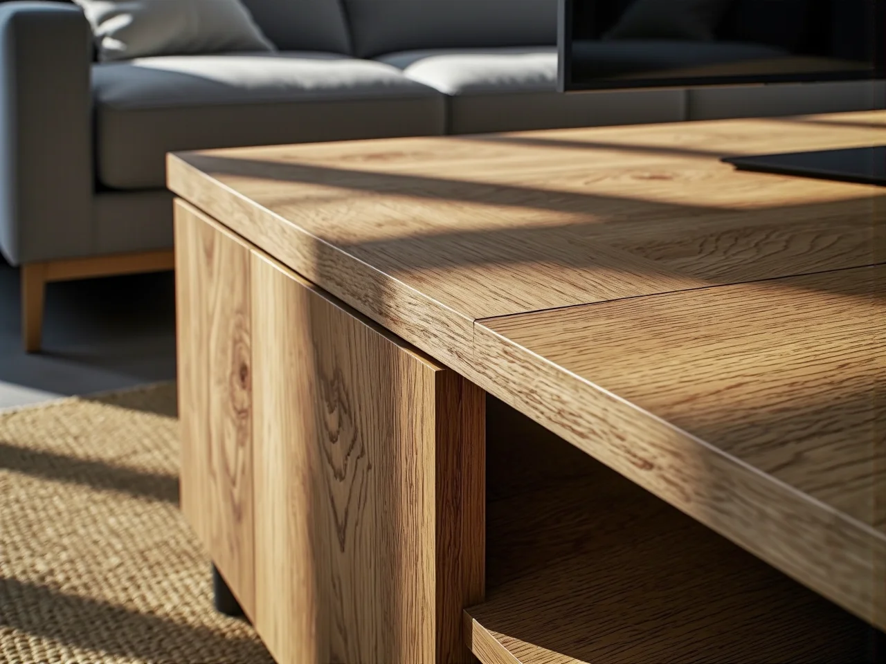 Nowoczesna szafka pod telewizor wykonana z trwałego dębu naturalnego w skandynawskiej aranżacji